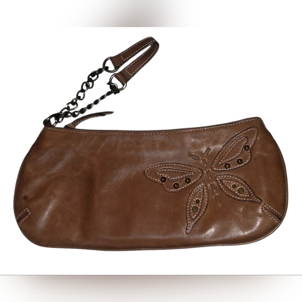 Vintage Fossil Wristlet Purse Brown Leather 10x4.5"